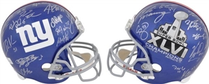 New York Giants Super Bowl XLVI Team Autographed Replica Half Giants and Half Super Bowl Logo Helmet with 26 Signatures